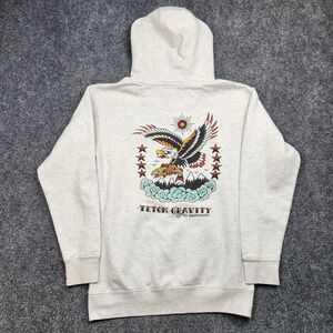Teton Gravity Research Hoodie Sweatshirt Mens Medium Gray Eagle Trout Graphic